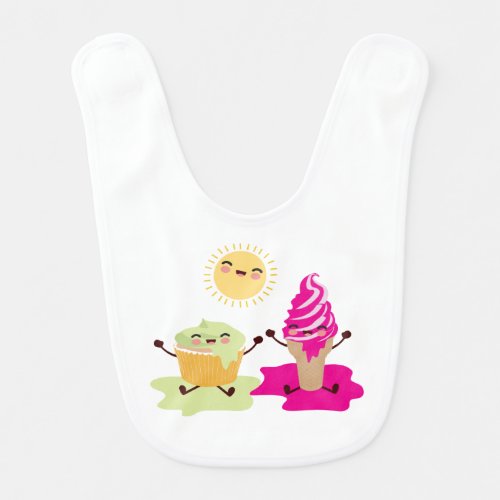 Cute Cupcake and Ice Cream Melting in the Sun Baby Bib