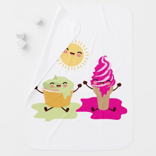Cute Cupcake and Ice Cream Melting in the Sun Baby Blanket