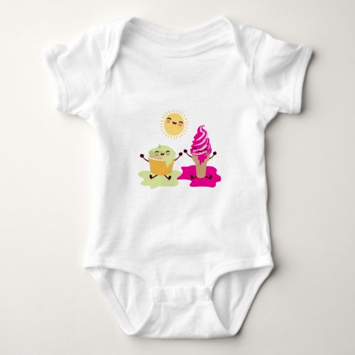 Cute Cupcake and Ice Cream Melting in the Sun Baby Bodysuit