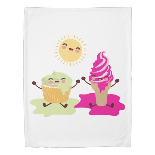 Cute Cupcake and Ice Cream Melting in the Sun Duvet Cover