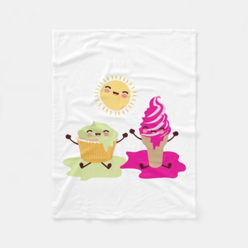 Cute Cupcake and Ice Cream Melting in the Sun Fleece Blanket