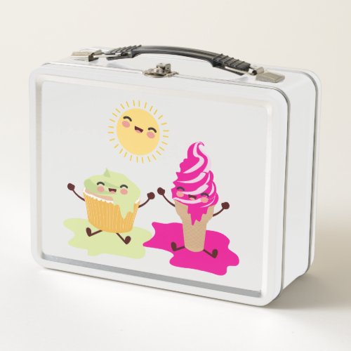Cute Cupcake and Ice Cream Melting in the Sun Metal Lunch Box