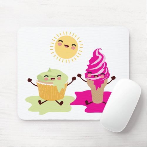Cute Cupcake and Ice Cream Melting in the Sun Mouse Pad