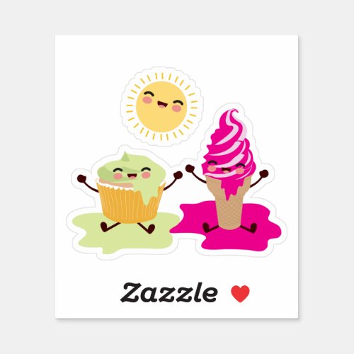 Cute Cupcake and Ice Cream Melting in the Sun Sticker