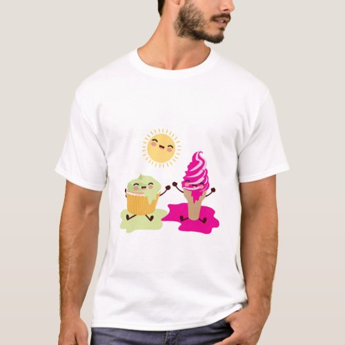 Cute Cupcake and Ice Cream Melting in the Sun T_Shirt