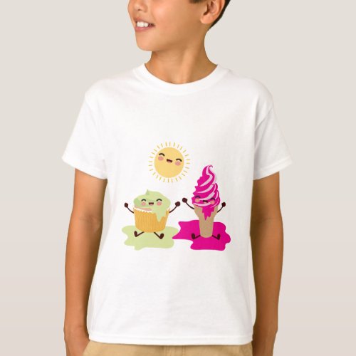 Cute Cupcake and Ice Cream Melting in the Sun T_Shirt