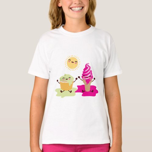 Cute Cupcake and Ice Cream Melting in the Sun T_Shirt