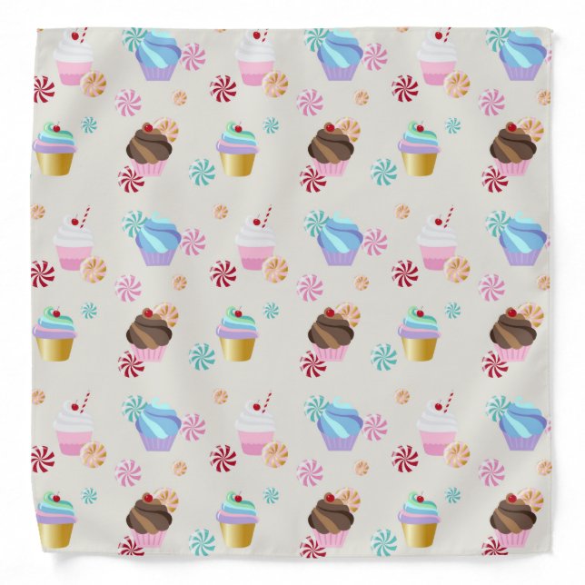 Cute Cupcake and Ice Cream Print Bandana (Front)