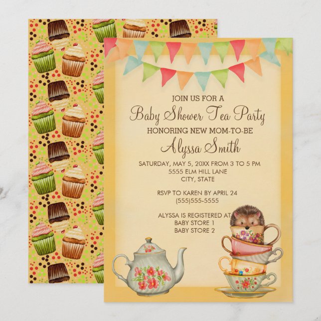 Cute Cupcake Baby Shower Tea Party Invitation (Front/Back)
