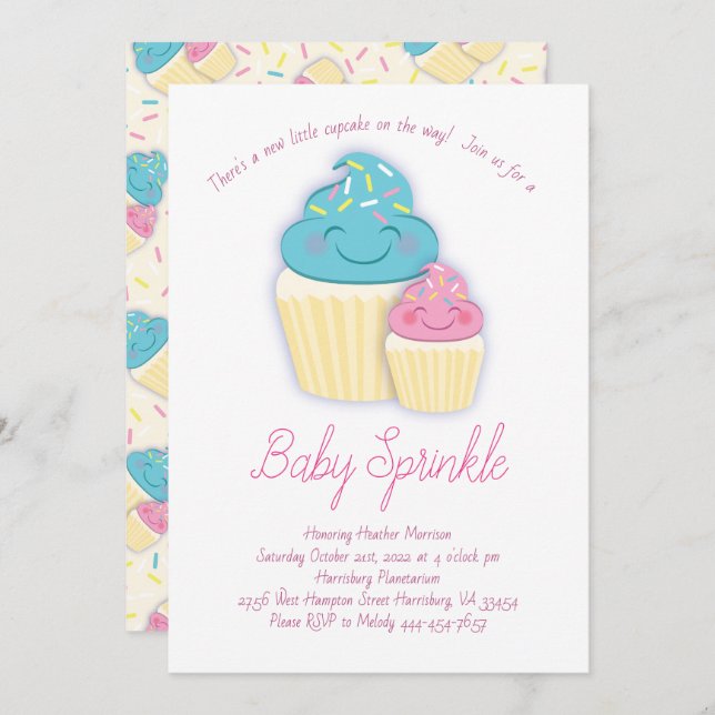 Cute Cupcake Baby Sprinkle Shower Invitation (Front/Back)