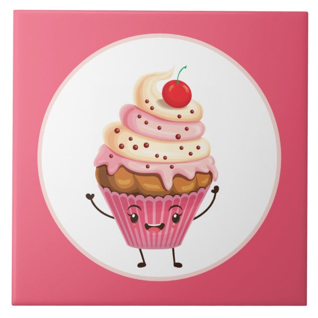 cute cupcake bakery decor kitchen ceramic tile (Front)