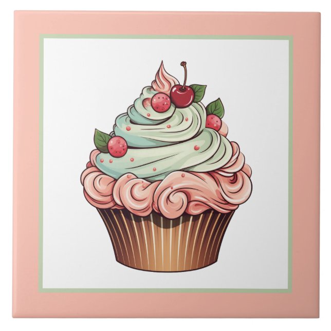 Cute cupcake bakery home business crafting  ceramic tile (Front)