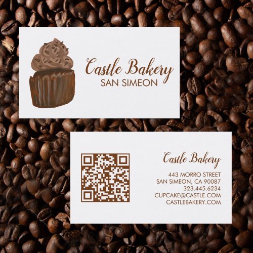 CUTE CUPCAKE Bakery Pastry Chef Modern QR Code  Business Card