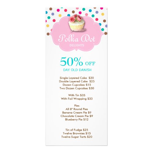 Cute Cupcake Bakery Polka Dot 4 Rack Card