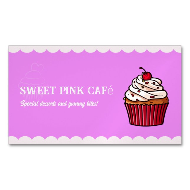 Cute Cupcake Bakery Sweet & Fun Pastry Chef Business Card Magnet (Front)