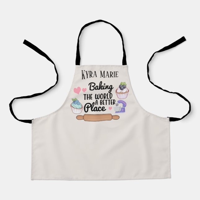 cute cupcake baking girls add name apron (Front)