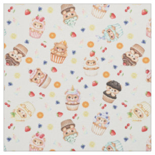Cute Cupcake Bear and Treats Seamless Pattern Fabric