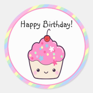 Cute Cupcake Birthday Classic Round Sticker