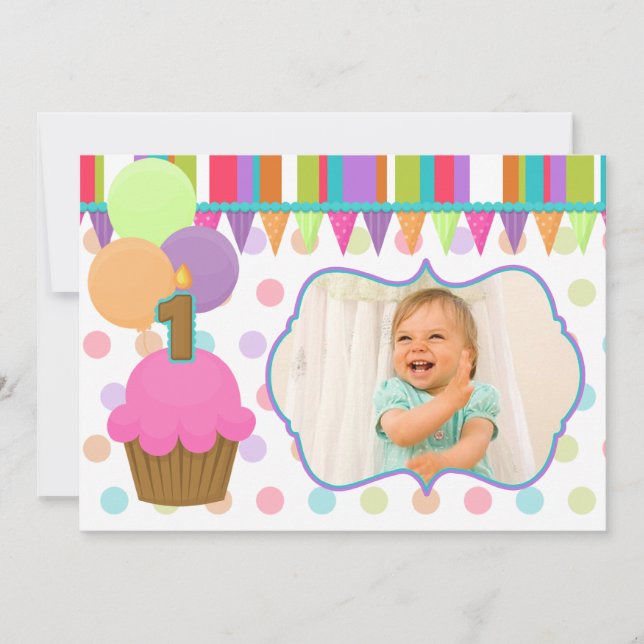 Cute Cupcake Birthday Photo Invitation [one] (Front)