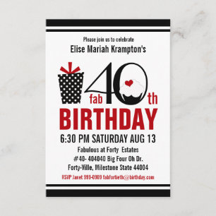 Cute Cupcake Black and Red 40th Birthday Invitation