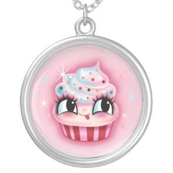 Cute Cupcake By Fluff Silver Plated Necklace by FluffShop at Zazzle