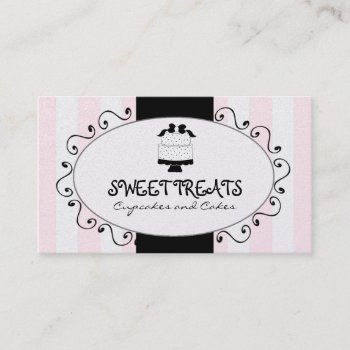 Cute Cupcake Cake Bakery Pink Black Stripes Business Card by CoutureBusiness at Zazzle