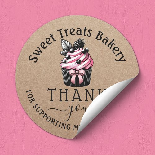 Cute Cupcake Cake Bakery Thank You Order Kraft  Classic Round Sticker