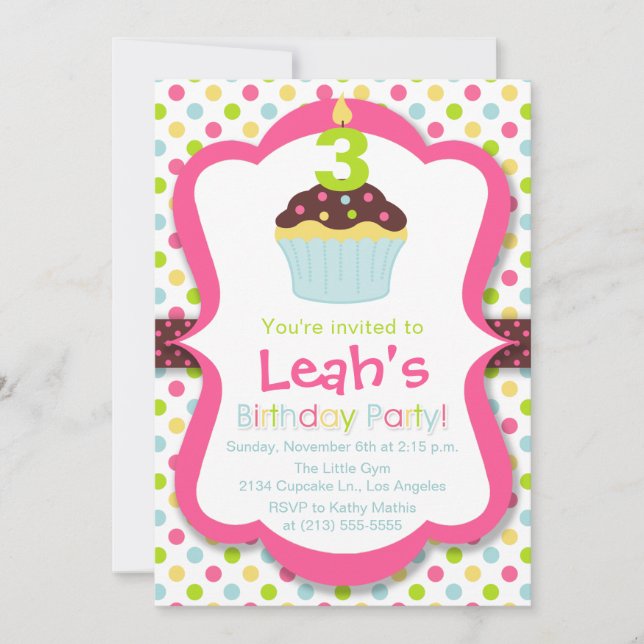 Cute Cupcake Candle Birthday Party Invitation (Front)