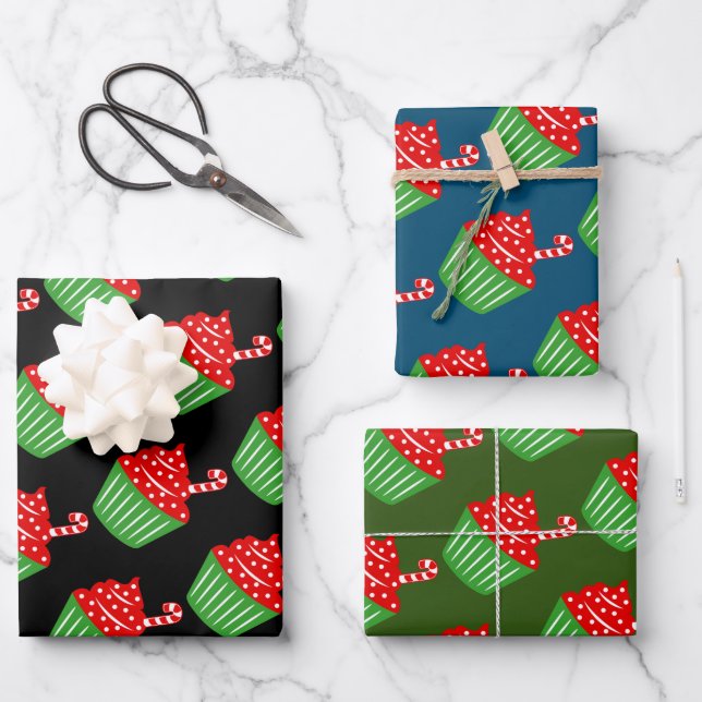 Cute cupcake Christmas wrapping paper sheets (Front)