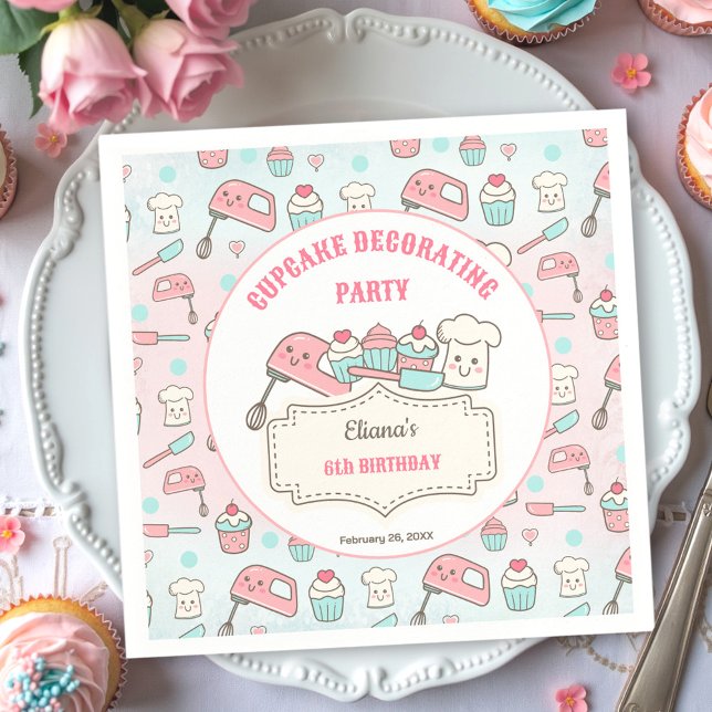 Cute Cupcake Decorating Party Baking Girl Birthday Napkins (Cute Cupcake Decorating Party Baking Girl Birthday Napkins)