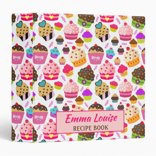 Cute Cupcake Dessert and Recipe 3 Ring Binder (Front/Spine)