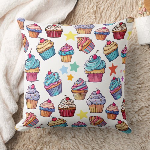 Cute Cupcake Dessert Pattern Throw Pillow