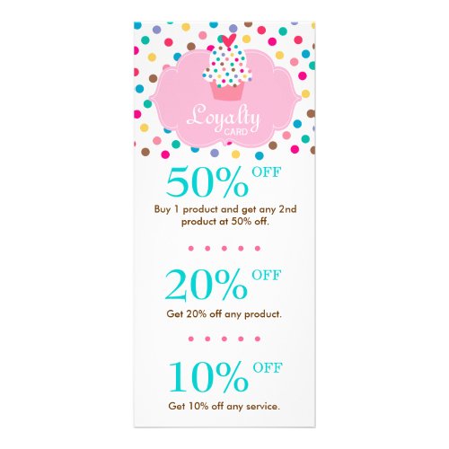 Cute Cupcake Discount Loyalty Cards Polka Dots