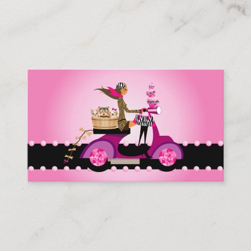 Customizable Cute Cupcake &amp; Dogs Zebra Scooter Woman Business Cards