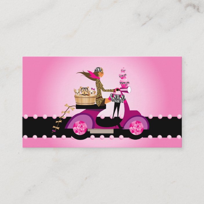Cute Cupcake & Dogs Zebra Scooter Woman Business Card