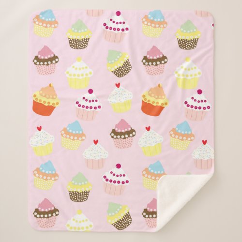 Cute Cupcake Food with Pink background pattern Sherpa Blanket