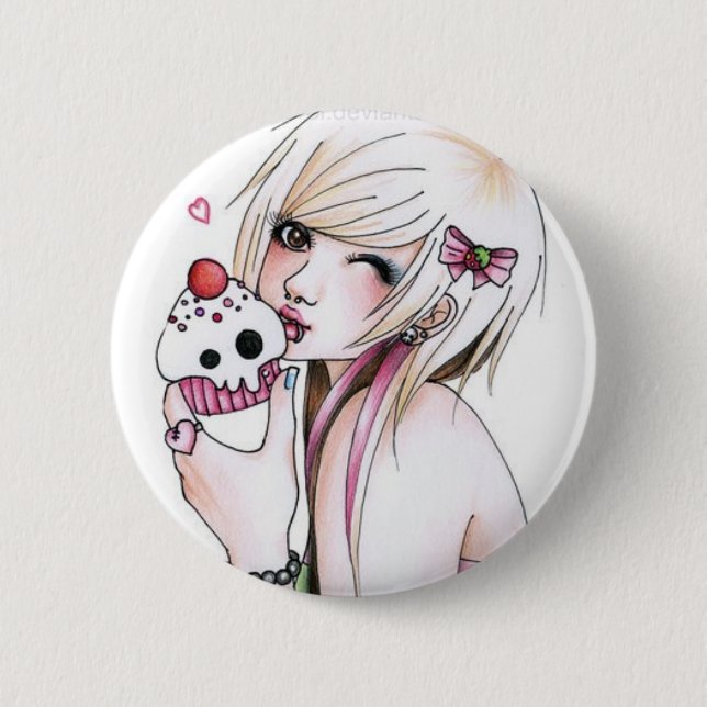 cute cupcake girl pinback button (Front)