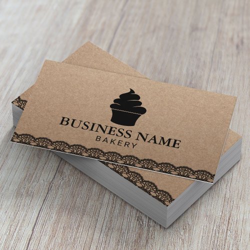 Cute Cupcake Home Bakery Black Laced Kraft Business Card