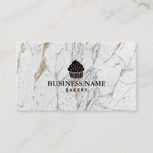 Cute Cupcake Home Bakery Modern Marble Business Card Zazzle
