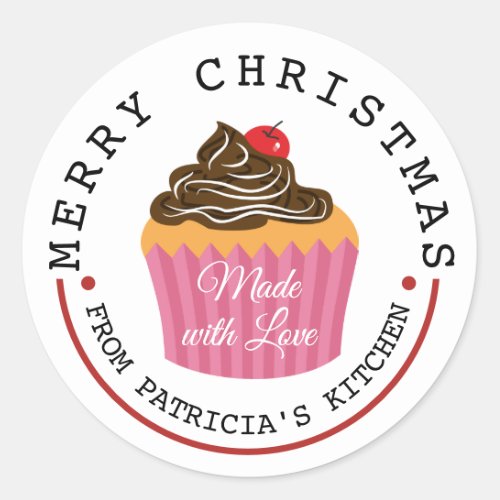 Cute Cupcake Homemade With Love Merry Christmas Classic Round Sticker