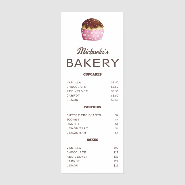 Cute Cupcake Illustration Bakery Menu (Front)