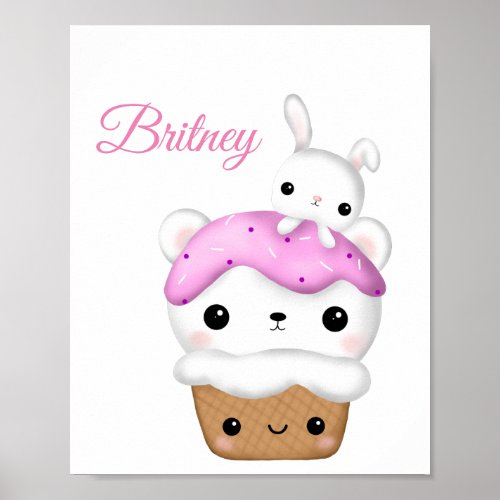 Cute Cupcake kawaii Ice cream personalized Poster