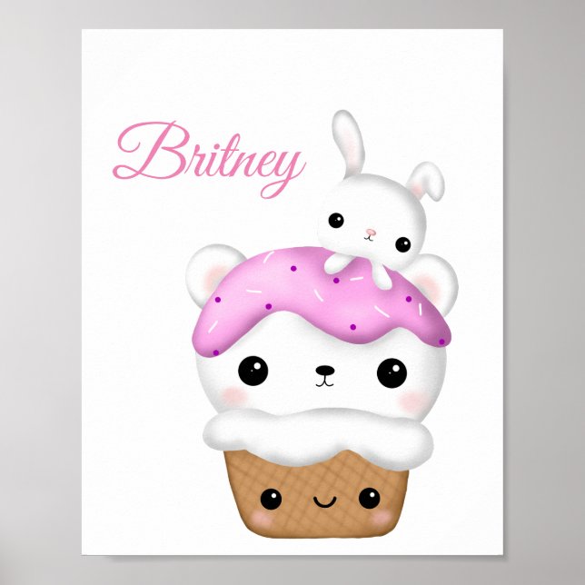 Cute Cupcake kawaii Ice cream personalized Poster (Front)