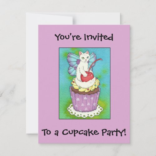 Cute Cupcake Kitty Cat Fairy Birthday Invitation