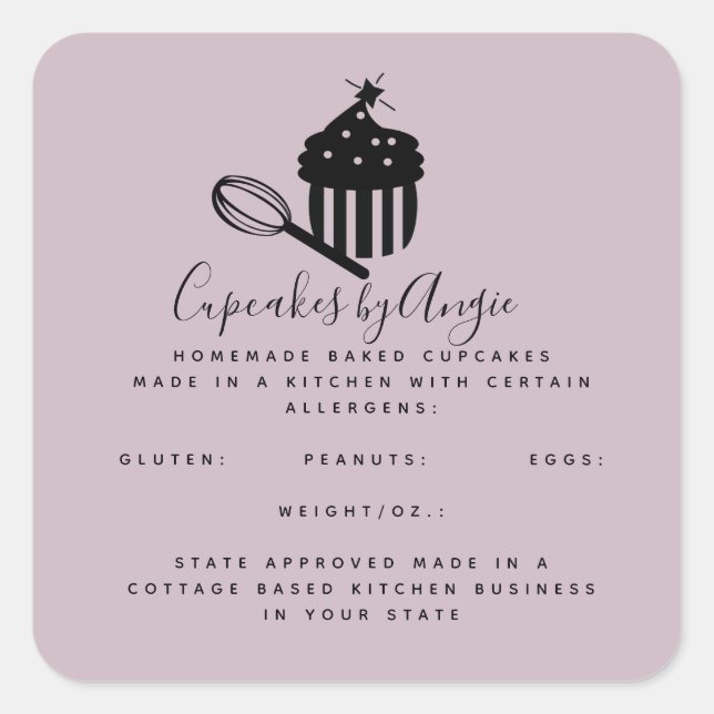 Cute Cupcake Logo Food Business  Black Pink Square Sticker (Front)