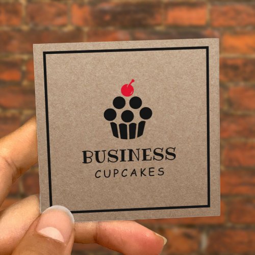 Cute Cupcake Logo Home Bakery Rustic Kraft Square Business Card