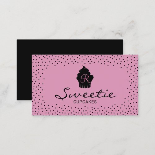 Cute Cupcake Logo Sweet Bakery Black  Pink Business Card