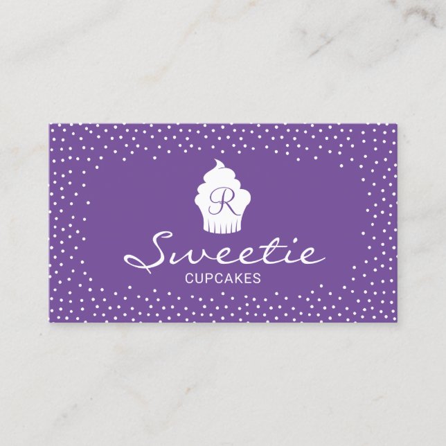 Cute Cupcake Logo Sweet Bakery Classy Purple Business Card (Front)