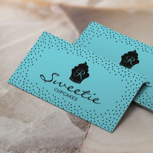 Cute Cupcake Logo Sweet Bakery Elegant Teal Business Card