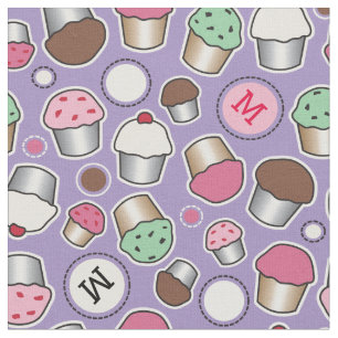Cute Cupcake Monogram Pattern Fabric